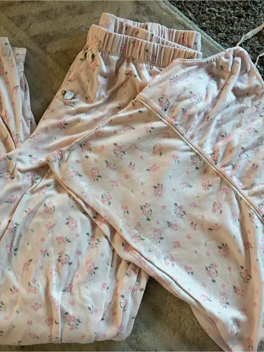 Women's Light Pink Floral Camisole & Pajama Set top size S Bottom size M